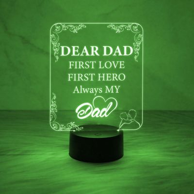 Dear Dad Engraved Night Lamp with Automatic Color Changing Light & On/Off Touch Button | USB Powered | Dad is My Hero Lamp | Best Gift for Dad